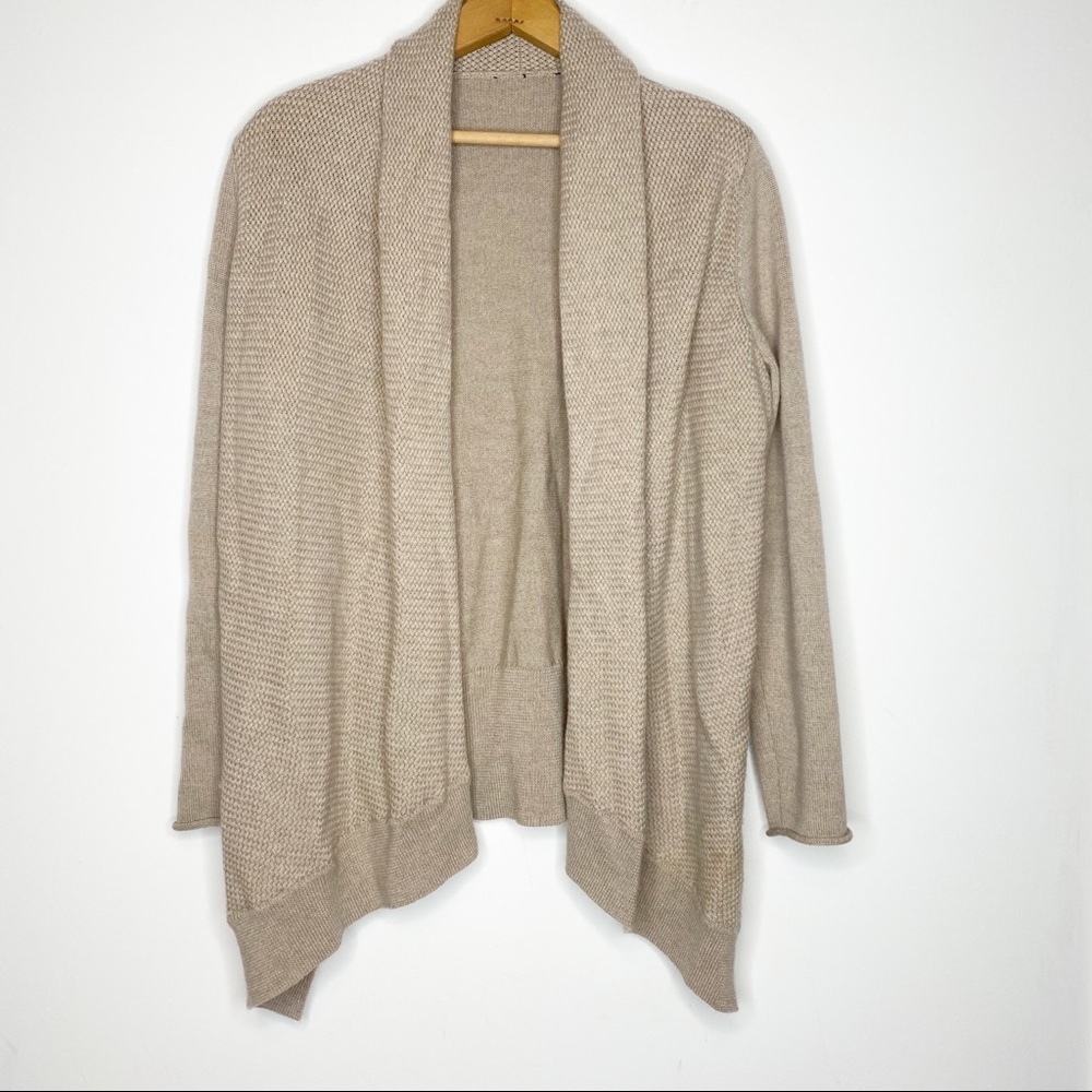 Eileen Fisher 100% Merino Wool Open Cardigan Sweater long Tam brown